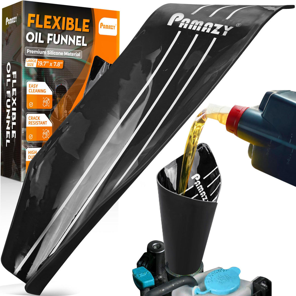 PAMAZY silicone oil funnel large size ready for quick, spill-free pours