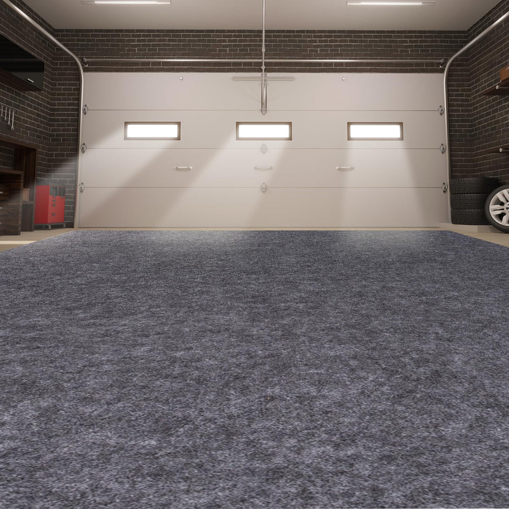 Pandoroom garage mats under car showing oversized protection against spills.