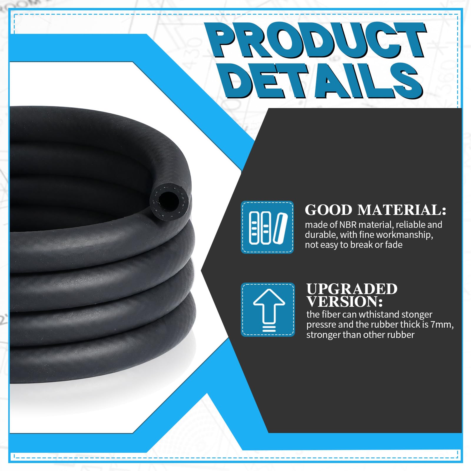 Five-size layout showing 1/8in to 3/8in diameter hoses