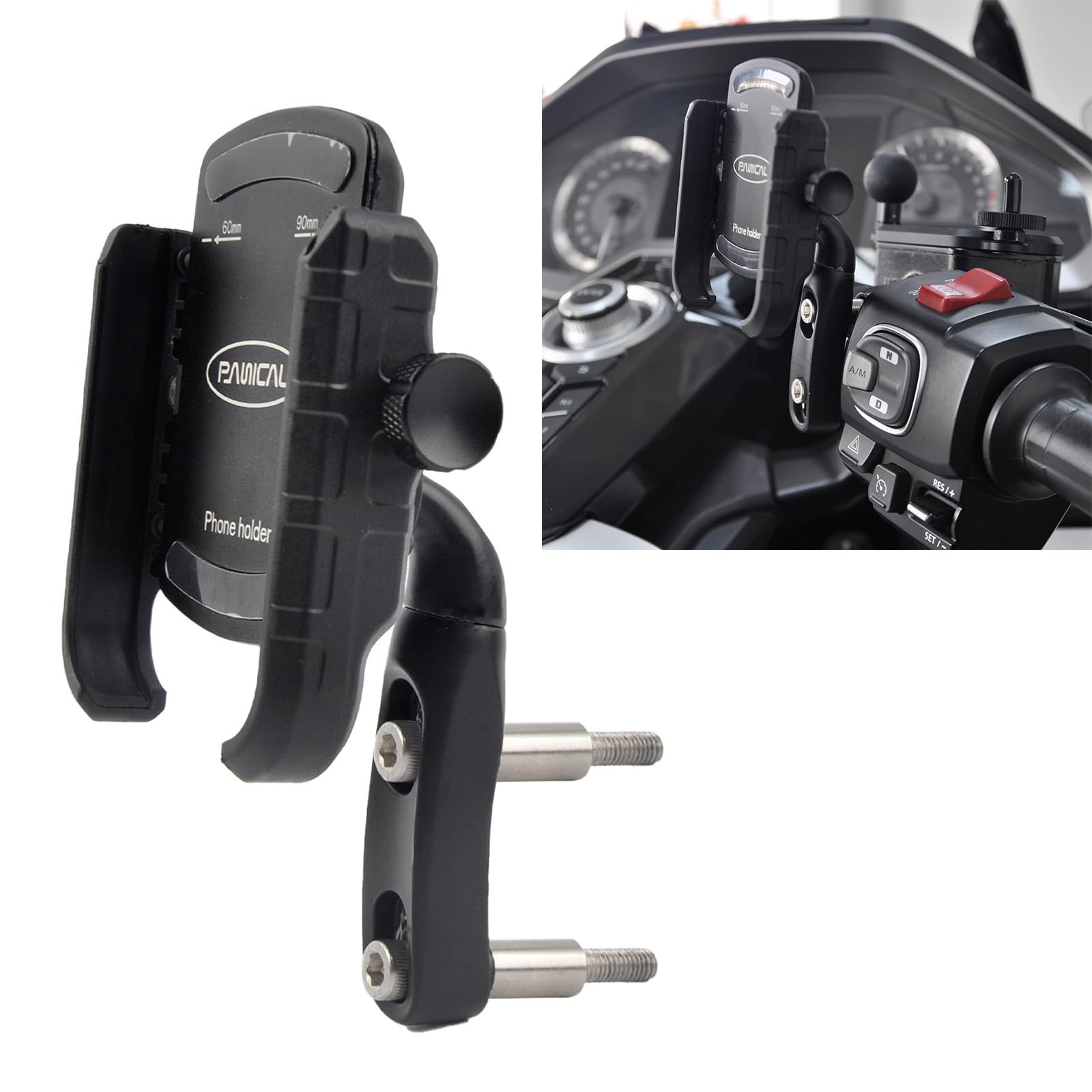 PANICAL motorcycle brake lever phone holder with secure clamp for phones on the go