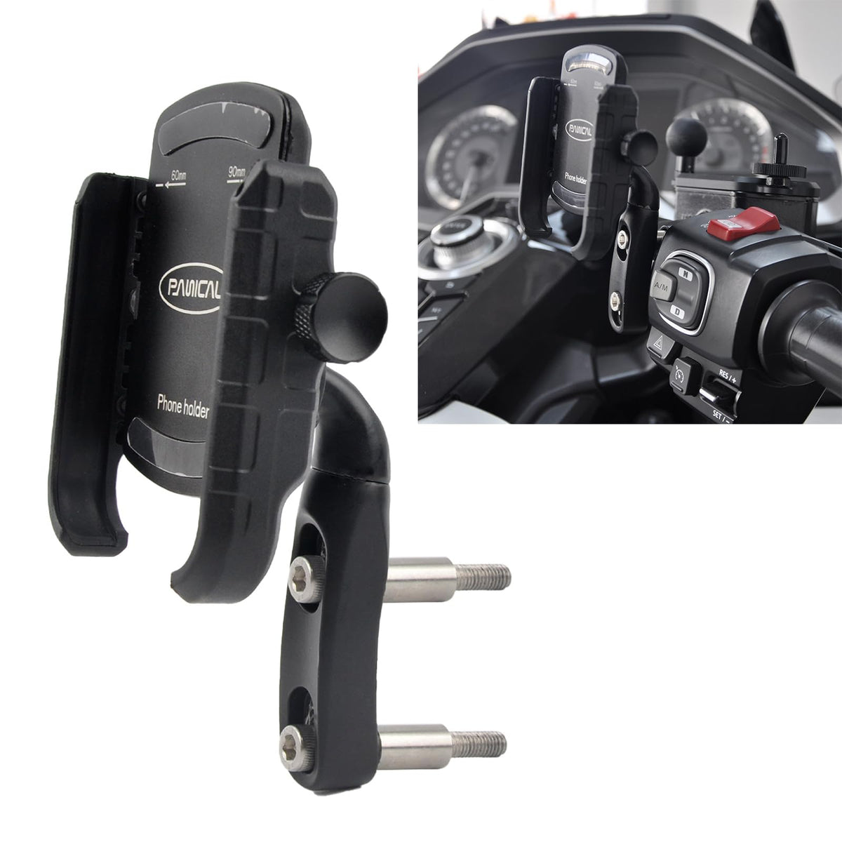PANICAL motorcycle brake lever phone holder with secure clamp for phones on the go