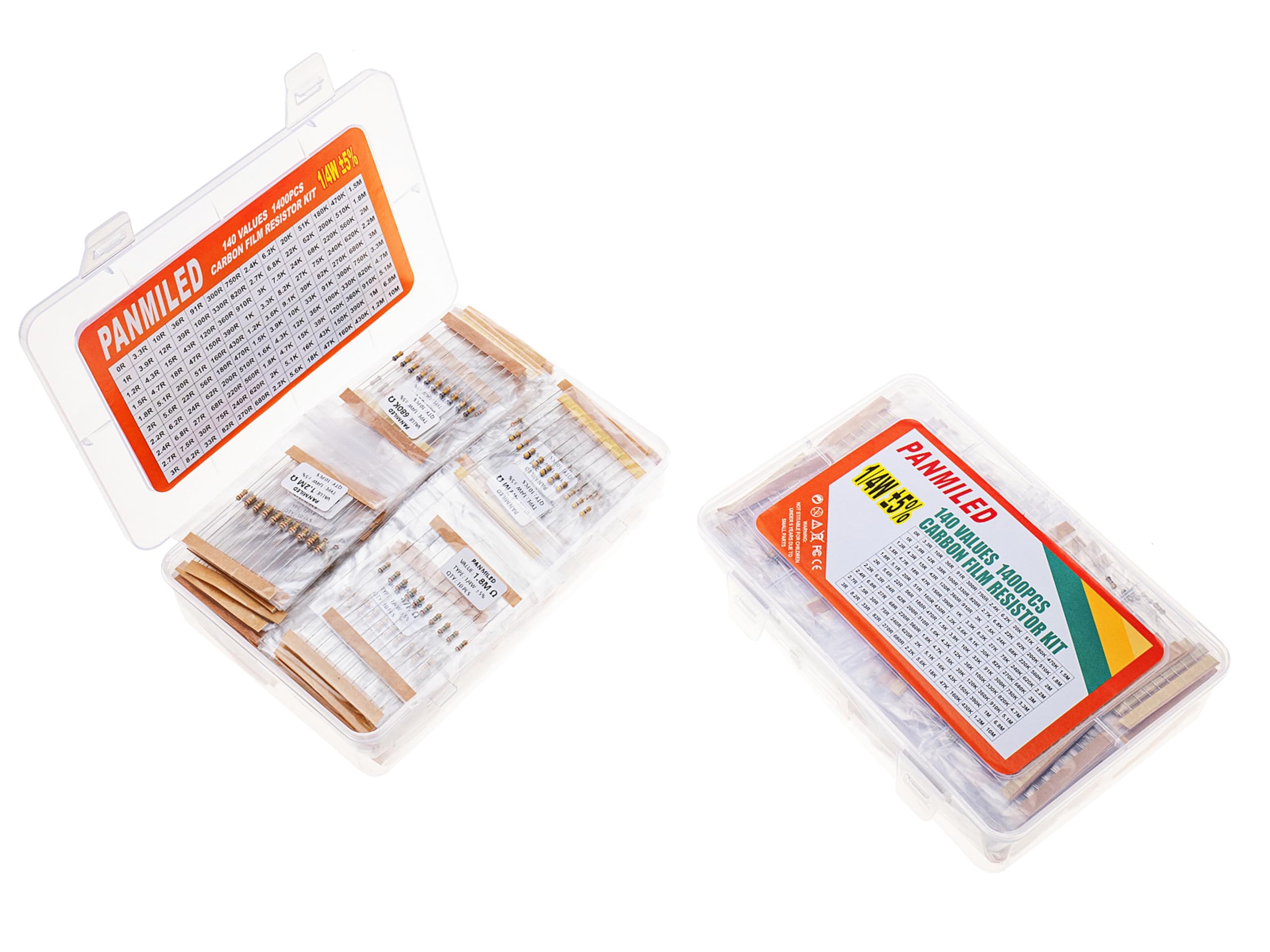 PANMILED 140-value resistor pack showing diverse values for prototyping