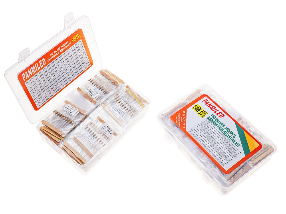 PANMILED 140-value resistor pack showing diverse values for prototyping