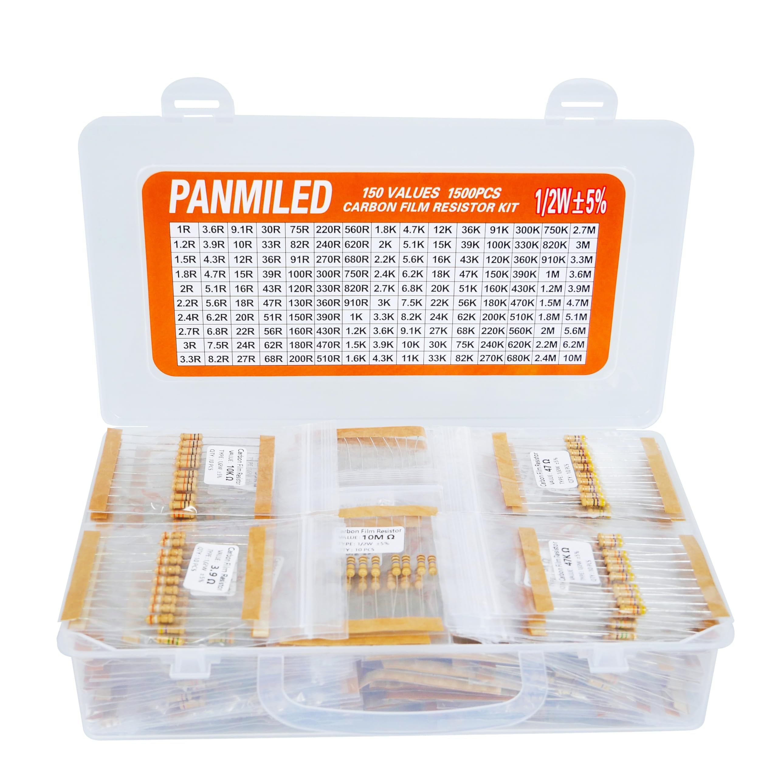 PANMILED 150-values resistor kit labeling and packaging for quick resistance reading