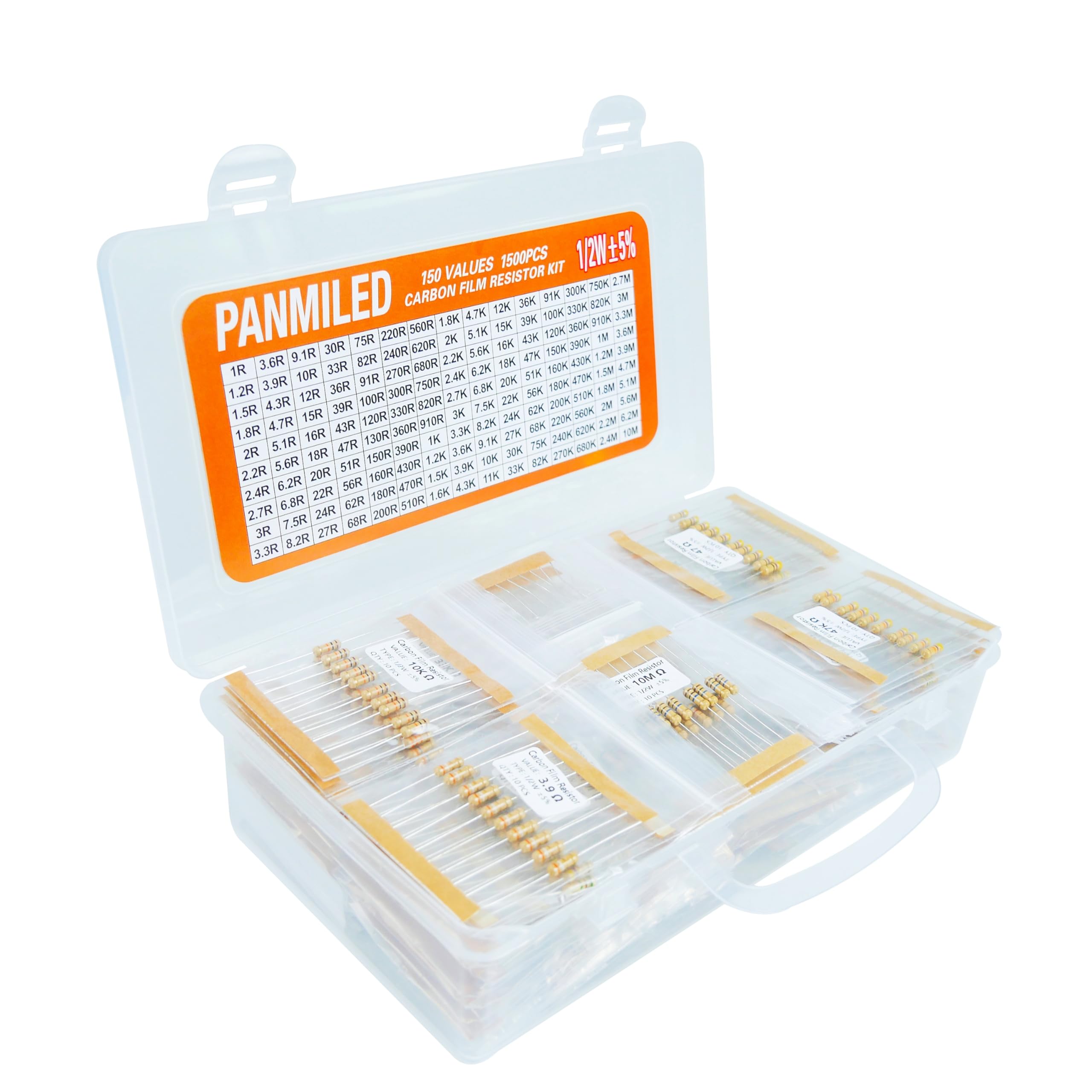 PANMILED DIY electronics project with assorted values and labels
