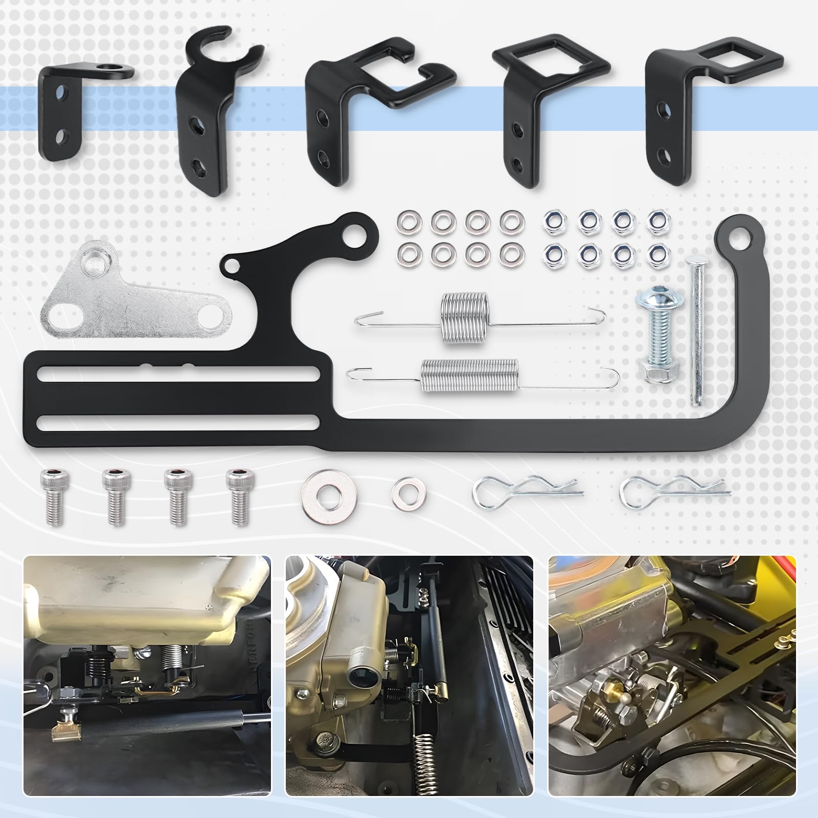 Parfyter EZ EFI kit assembled on throttle bracket for GM 700R4 during retrofit.