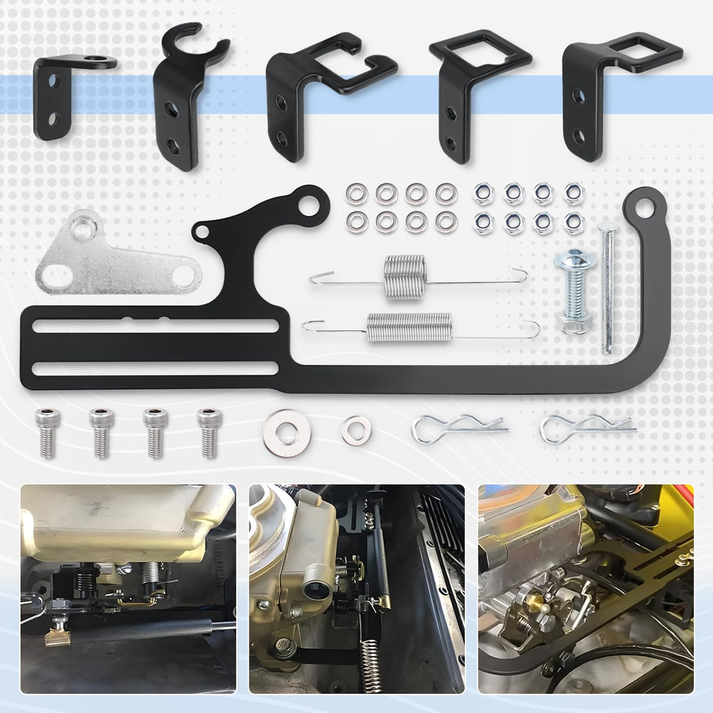 Parfyter EZ EFI kit assembled on throttle bracket for GM 700R4 during retrofit.