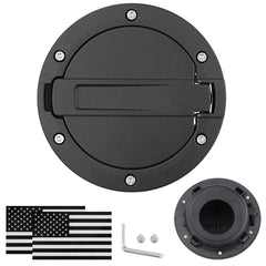 Parfyter fuel filler door cap black front view, enhances Wrangler styling