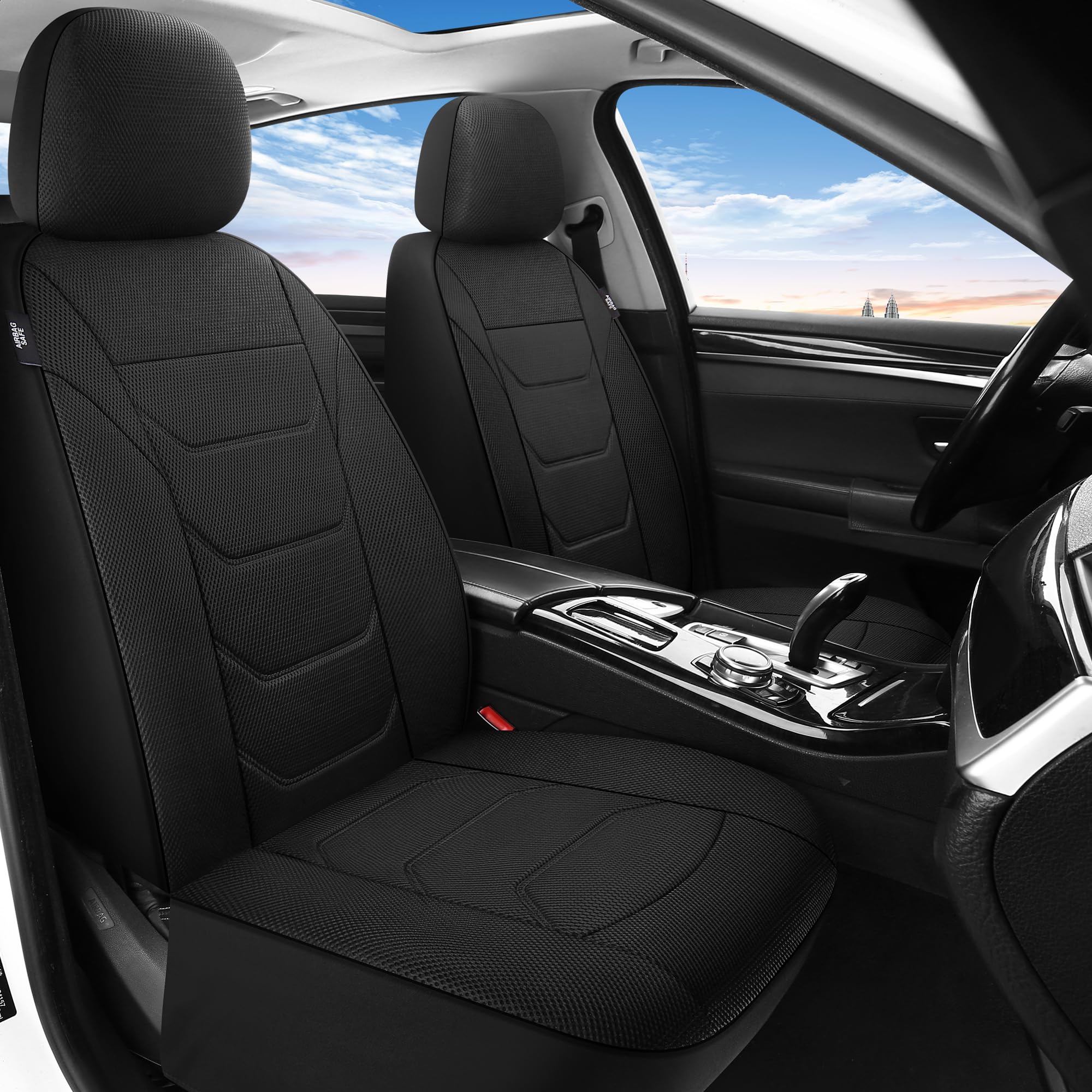 Pariiaotin washable front seat cover showing easy assembly and cleaning capability.