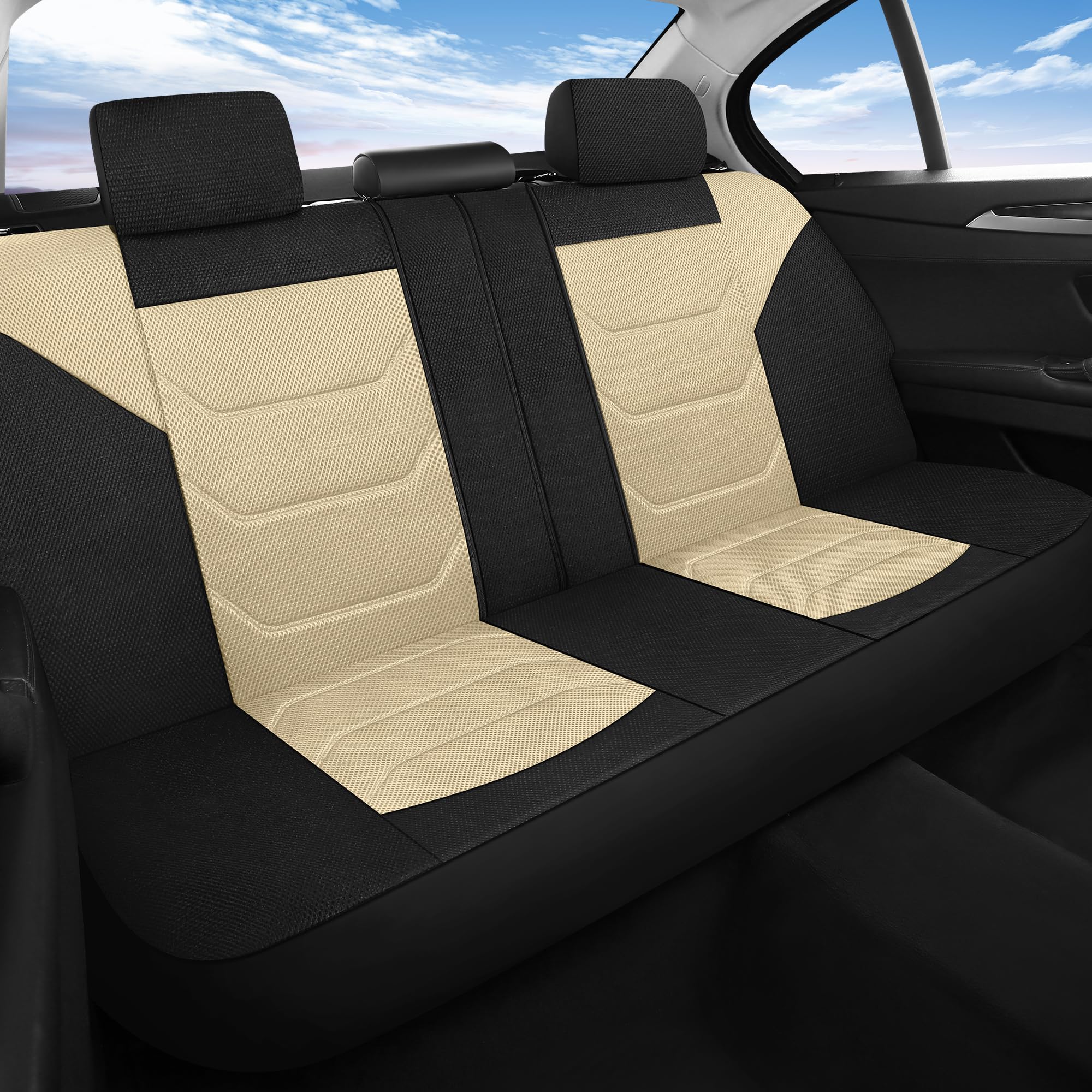 Pariiaotin 3D air mesh seat cover installed in a car interior for universal fit