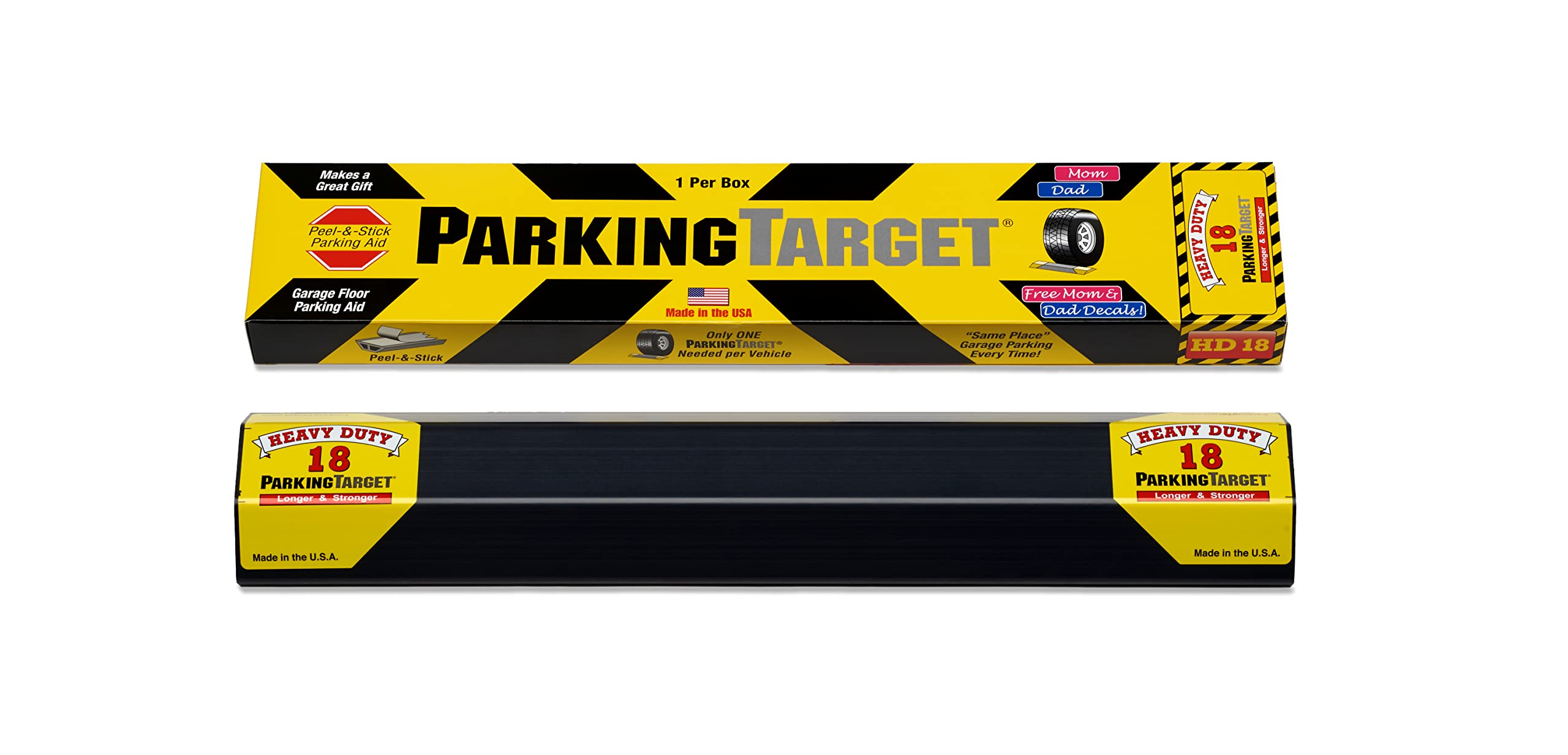 ParkingTarget peel-and-stick installation for quick garage setup.