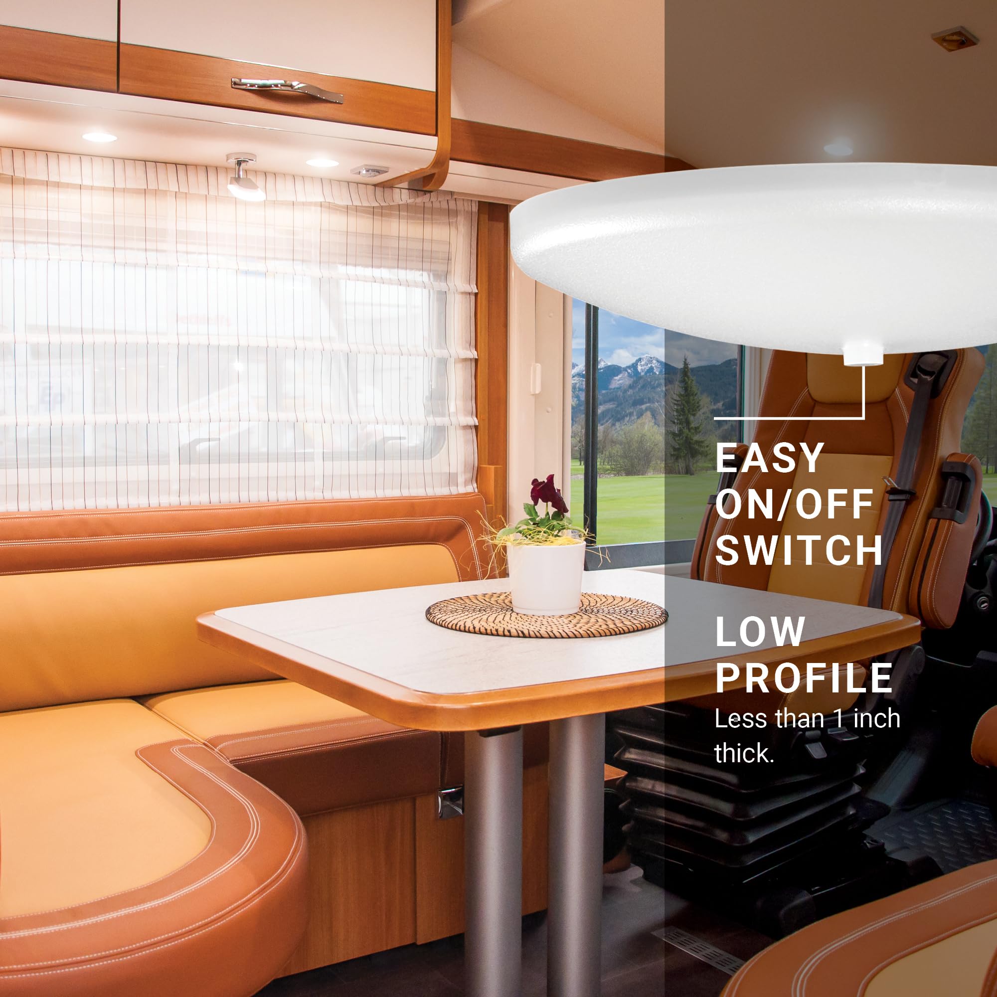 Parmida RV dome light compact four-and-a-half-inch diameter fits tight spaces.