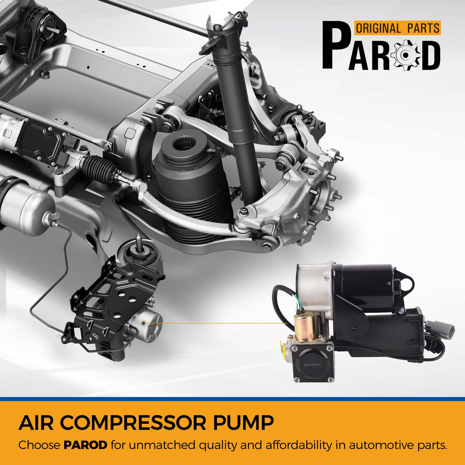 Parod LR023964 air suspension pump side view, rugged housing for durable performance.