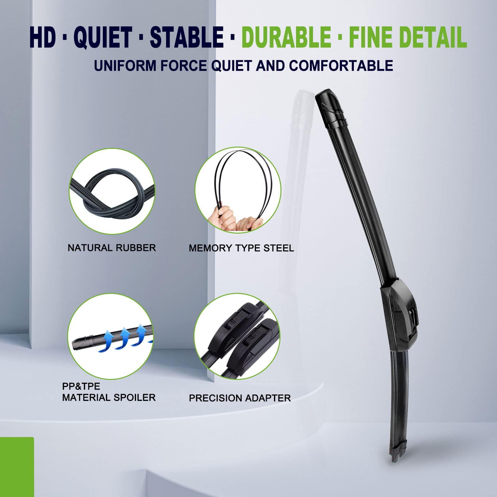 PARRATI aerodynamic design wiper reduces drag and wind lift for quieter performance.