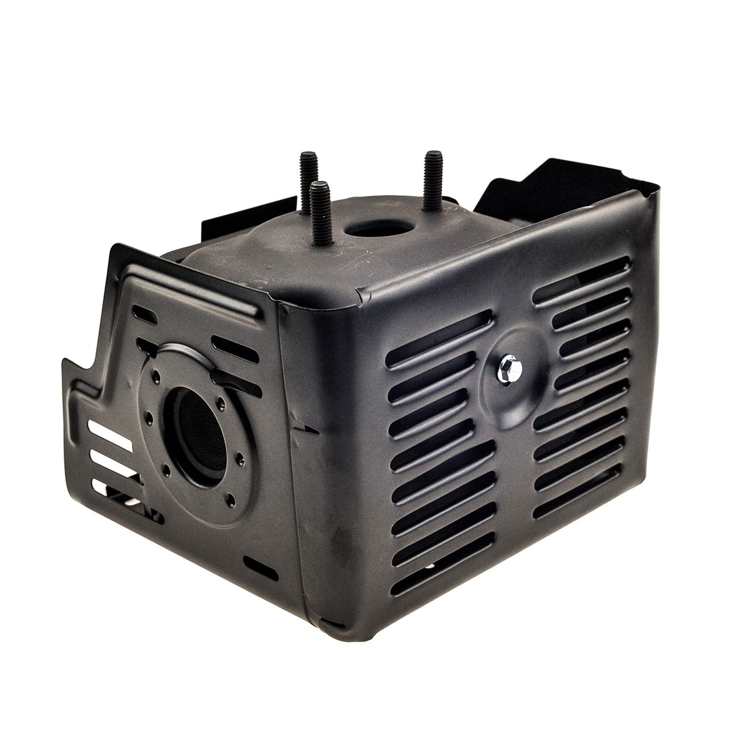 Parts Camp GX390 head shield manifold shown with muffler, protecting exhaust area.