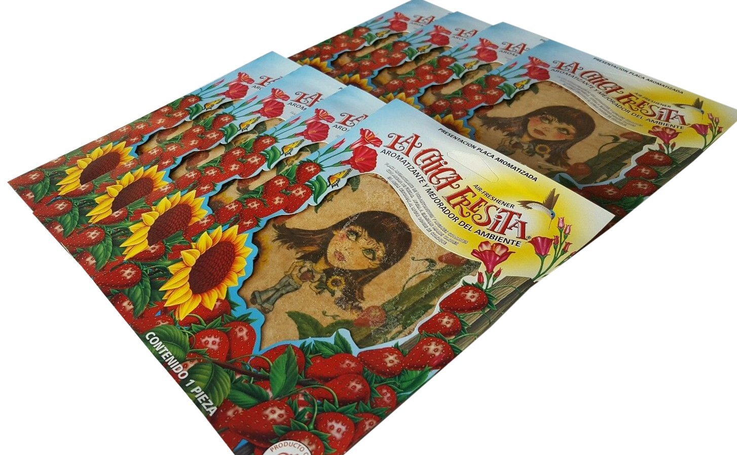 Parts Direct La Chica Fresita strawberry air freshener for car interiors with lasting fragrance.