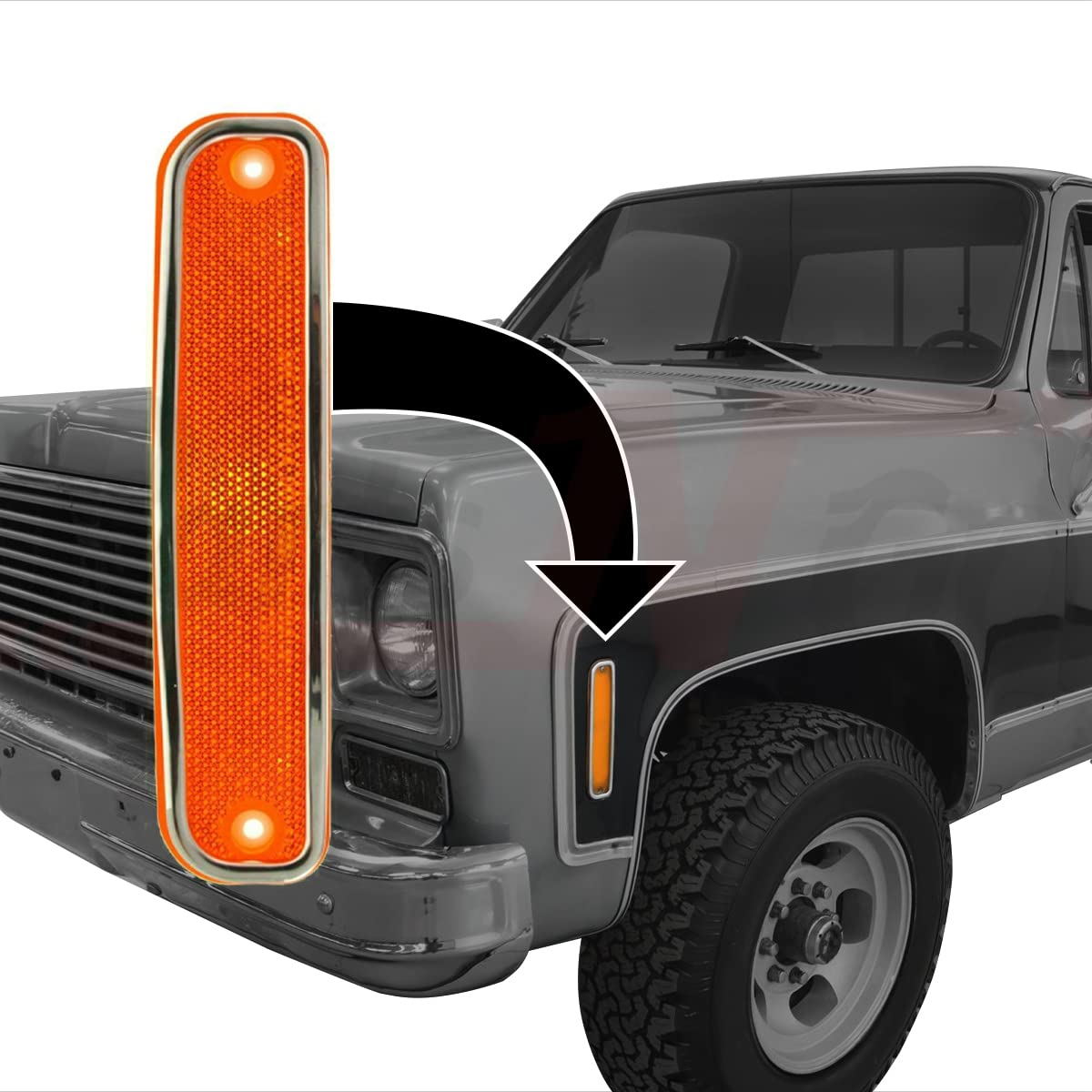 Parts N Go GM2550108 side marker assembly right for classic GM pickups.