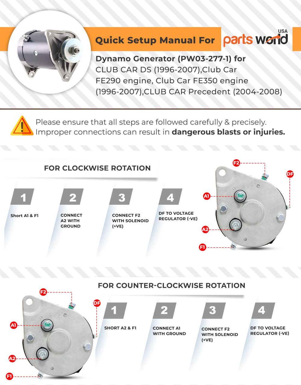Parts World USA Bobcat Kawasaki FE400 starter generator, product label