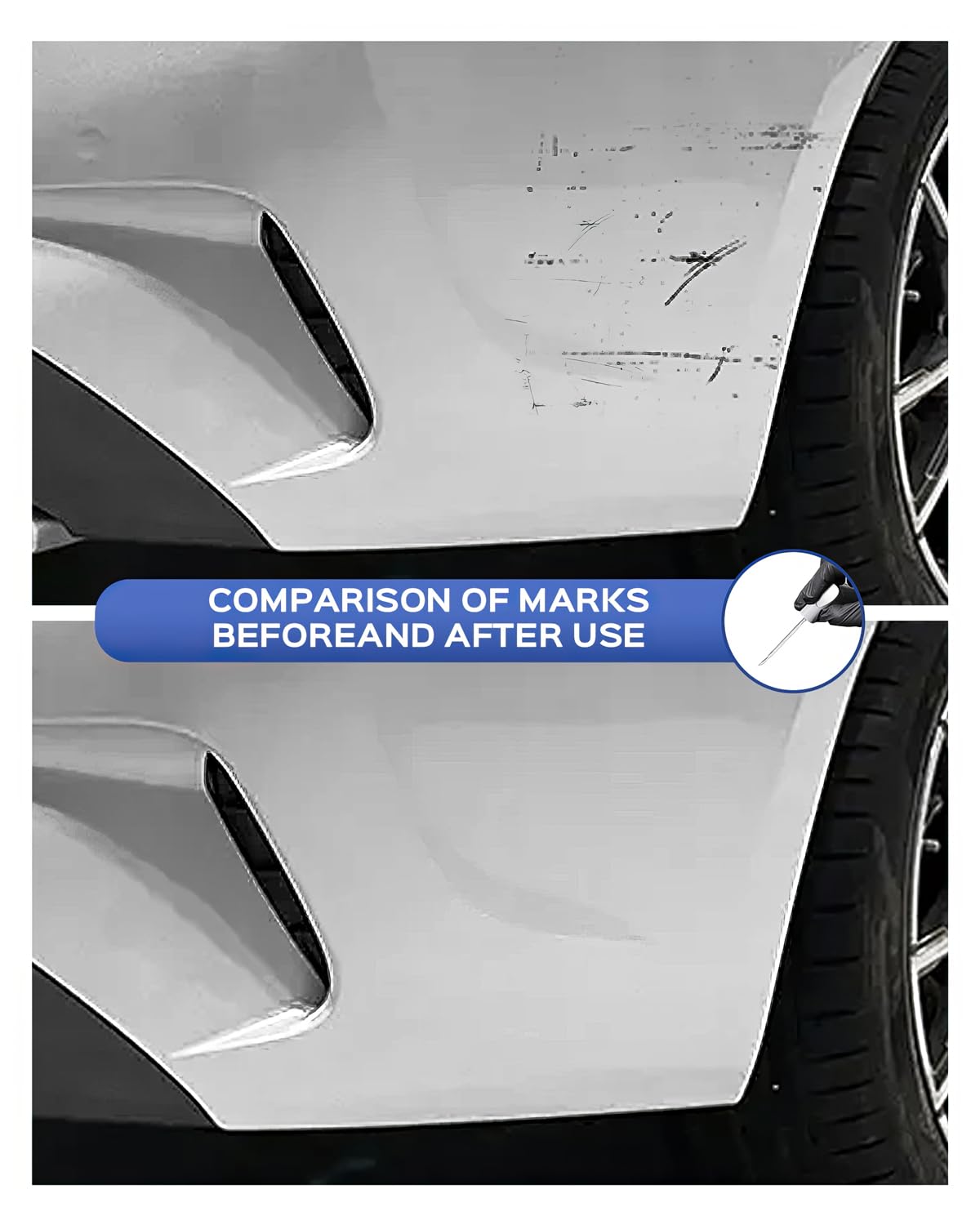 PARTS4EV Alpine White 300 scratch repair demo illustrating easy application.