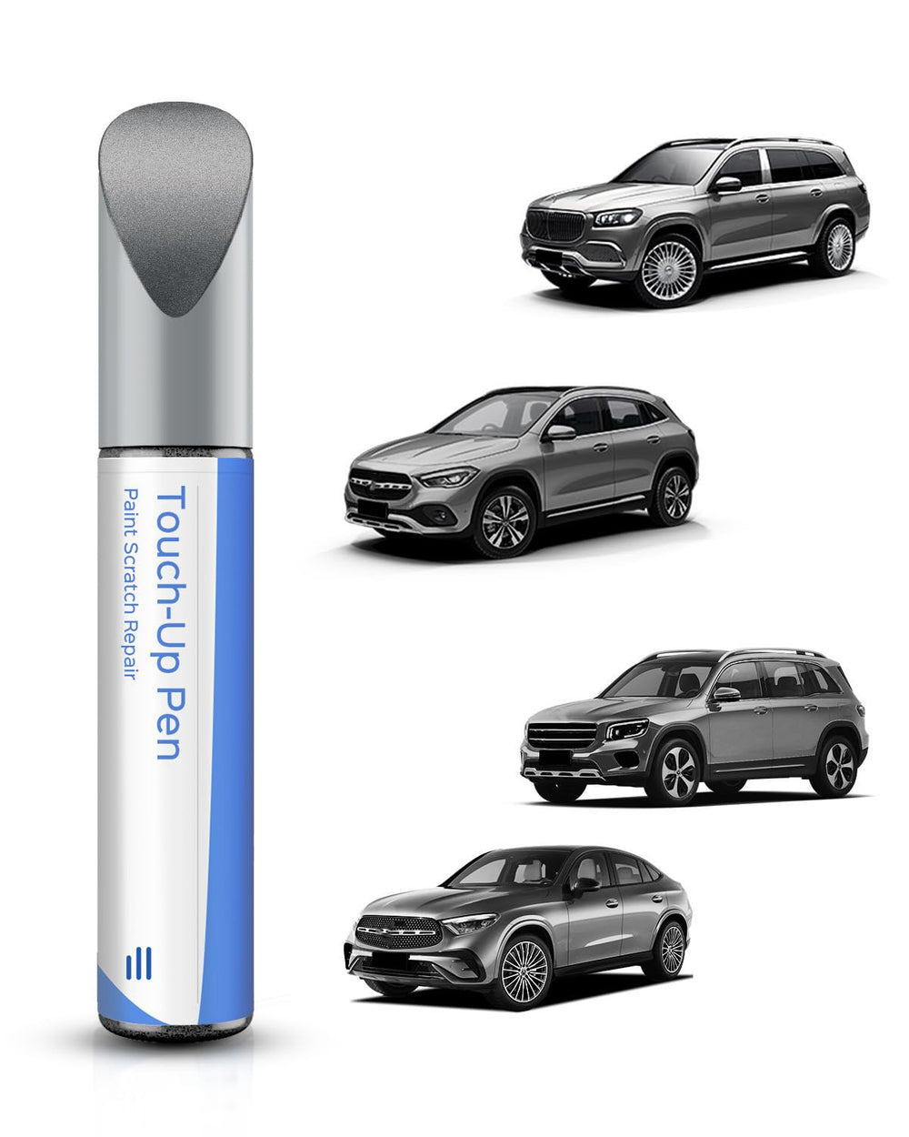 PARTS4EV iridium silver touch-up bottle for Mercedes chips, enabling seamless color blending.