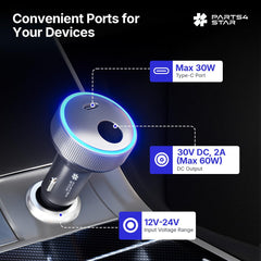 Parts4Star Starlink Mini car adapter blue LED indicator shows power status clearly.