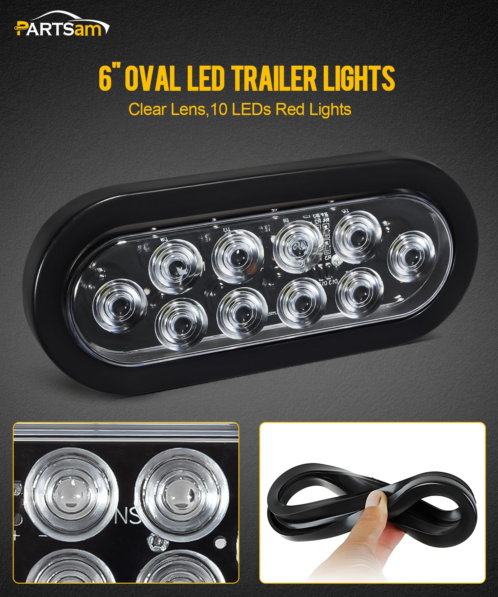 Partsam tail light with 10 red diodes and clear lens for high visibility on 12V systems.