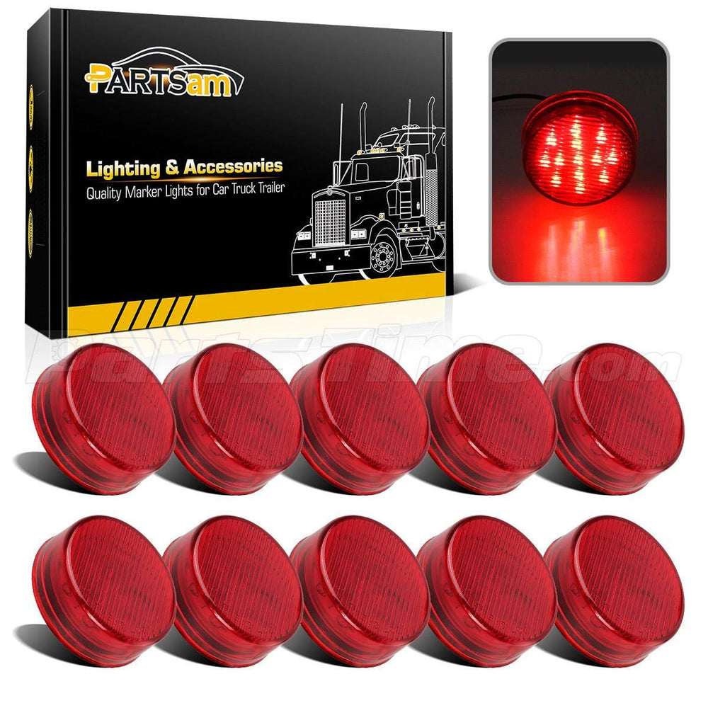 Partsam 10x 2.5-inch round red LED side marker light improves trailer visibility at night.