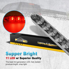 Partsam 11 LED bright red light bar delivering clear signaling for trailers and trucks.