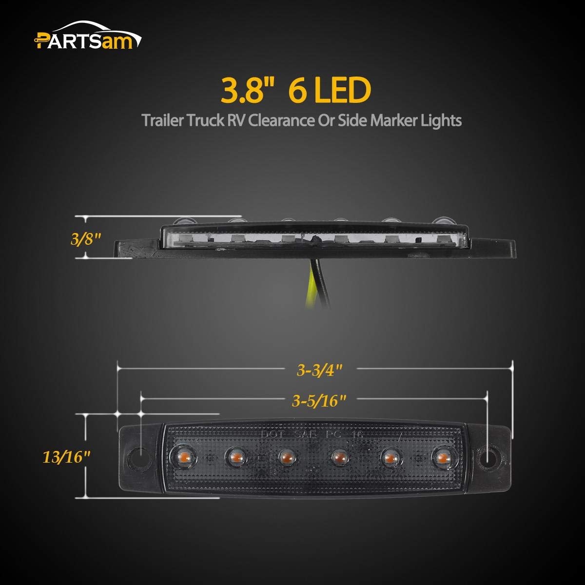 Partsam 12V LED marker light with 6 LEDs for bright road visibility