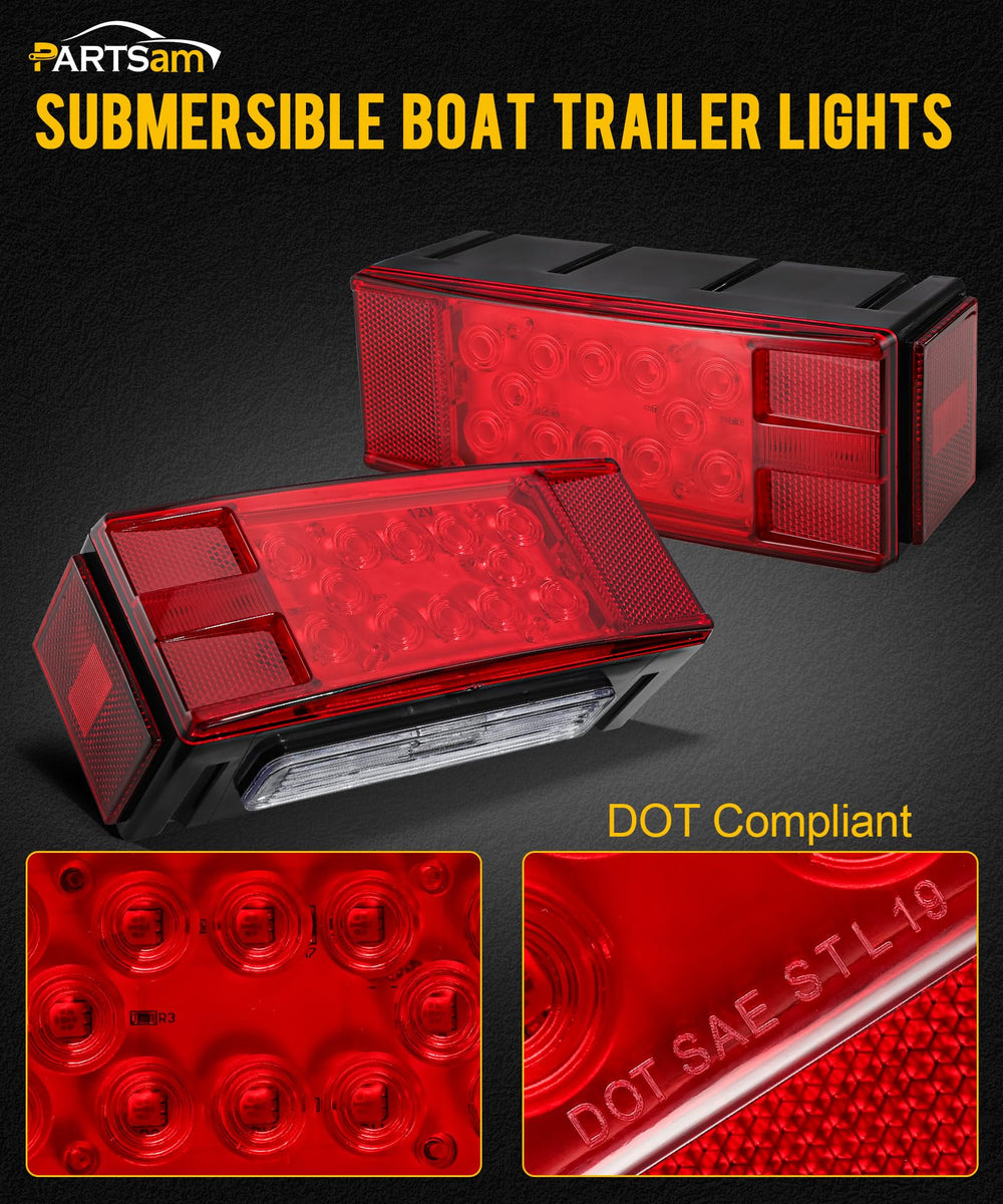 Partsam 12V LED submersible right rectangular trailer light provides clear signaling visibility.