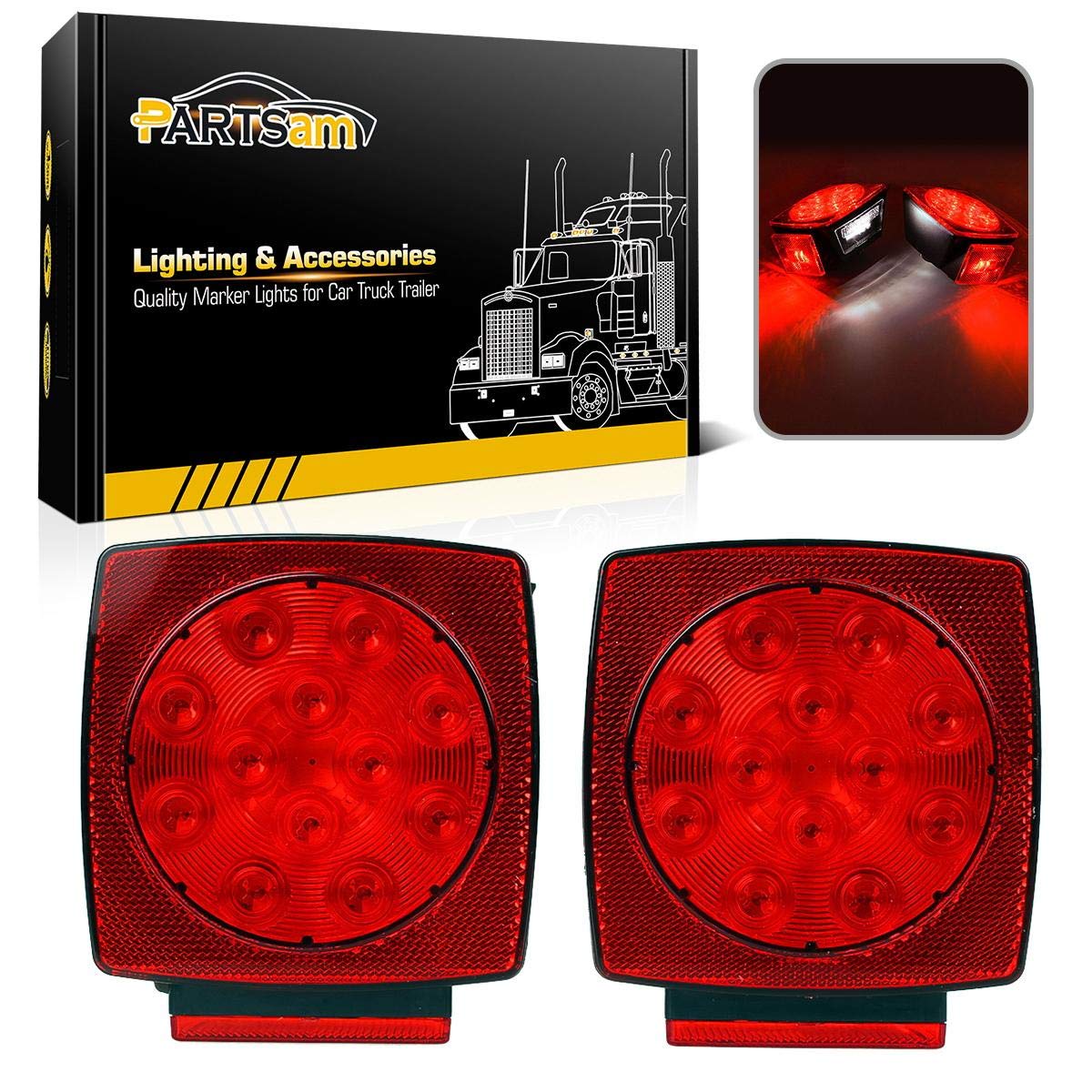 Partsam 12V square LED trailer light in red and white for high visibility