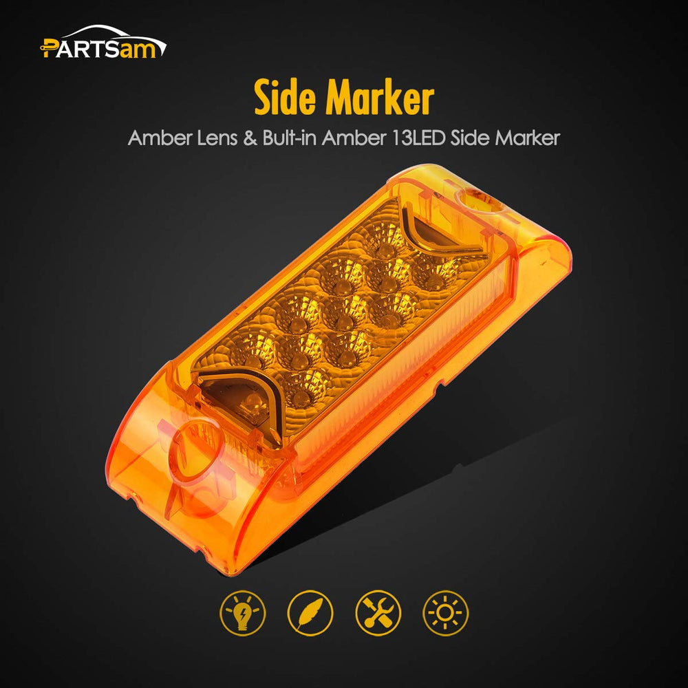 Partsam 13 LED amber rectangle light enhances side visibility on trucks