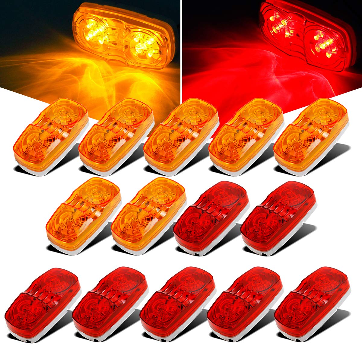 Partsam 14x trailer marker light with double bullseye LEDs for high visibility.