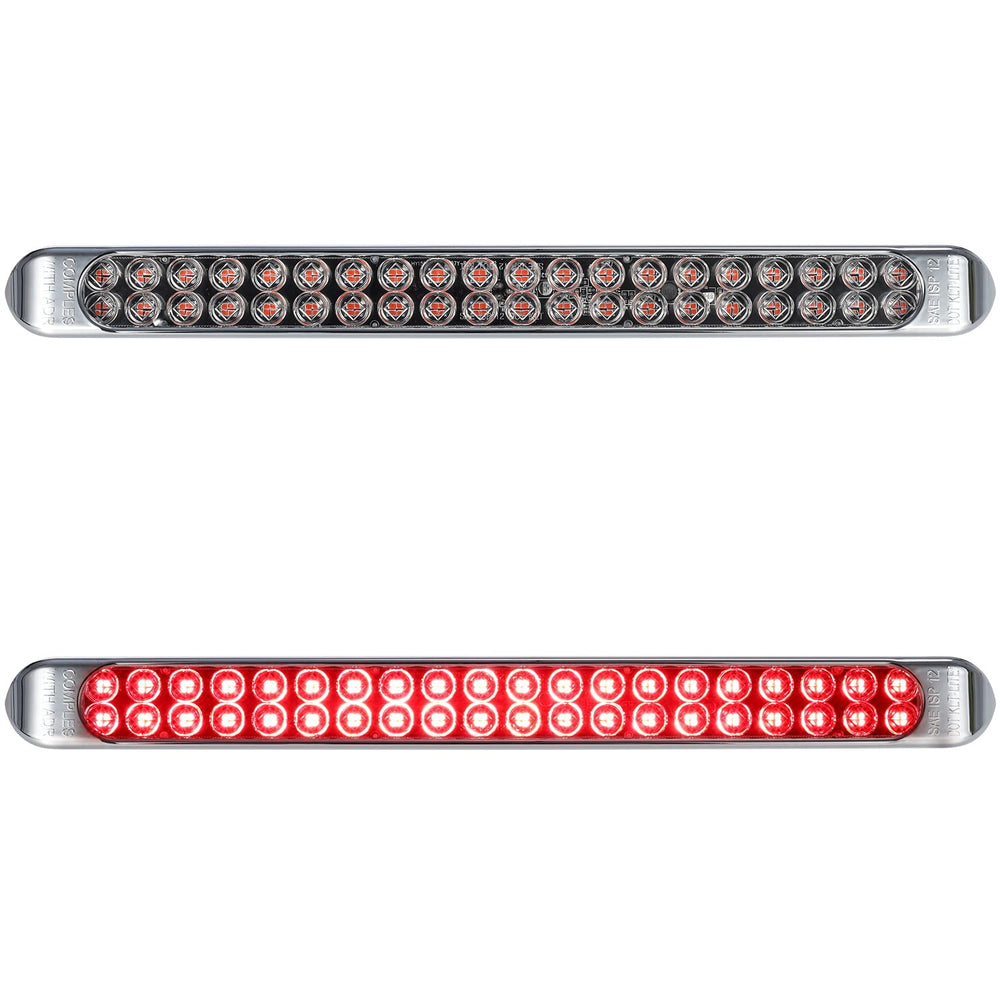 Partsam 17-inch clear-lens tail light front view highlights bright red LEDs for high visibility.