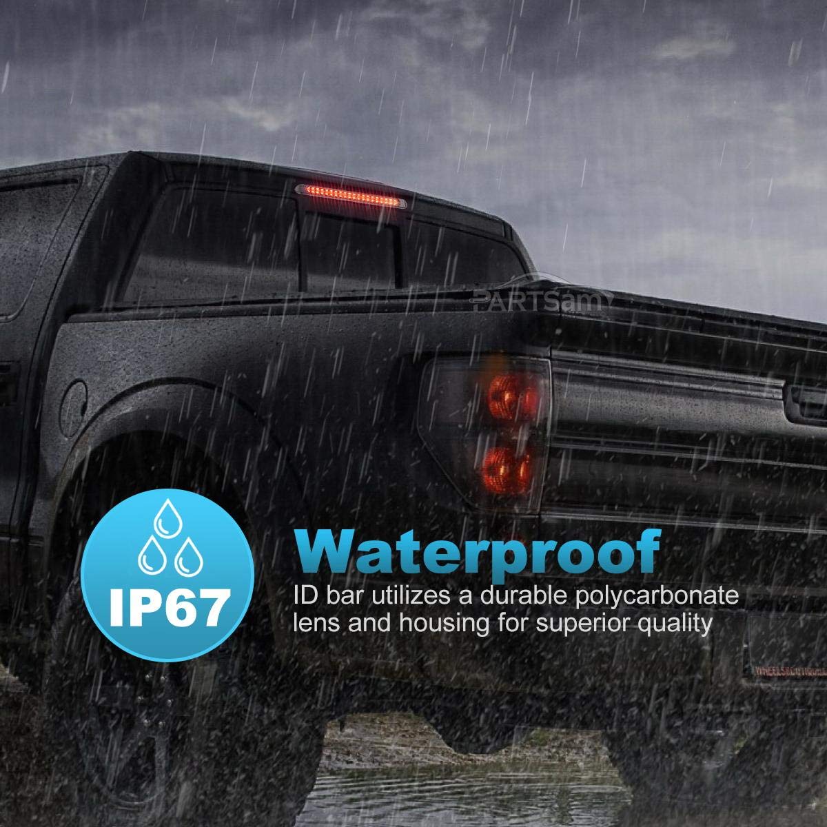 Partsam 17-inch tail light side-mount demonstrates versatile installation on various trailers.