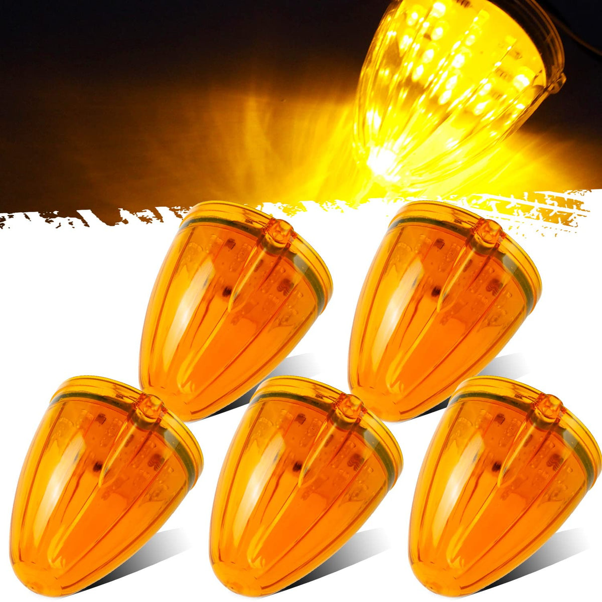 Partsam 17LED amber cab marker light on top roof for Peterbilt trucks, improved road visibility.