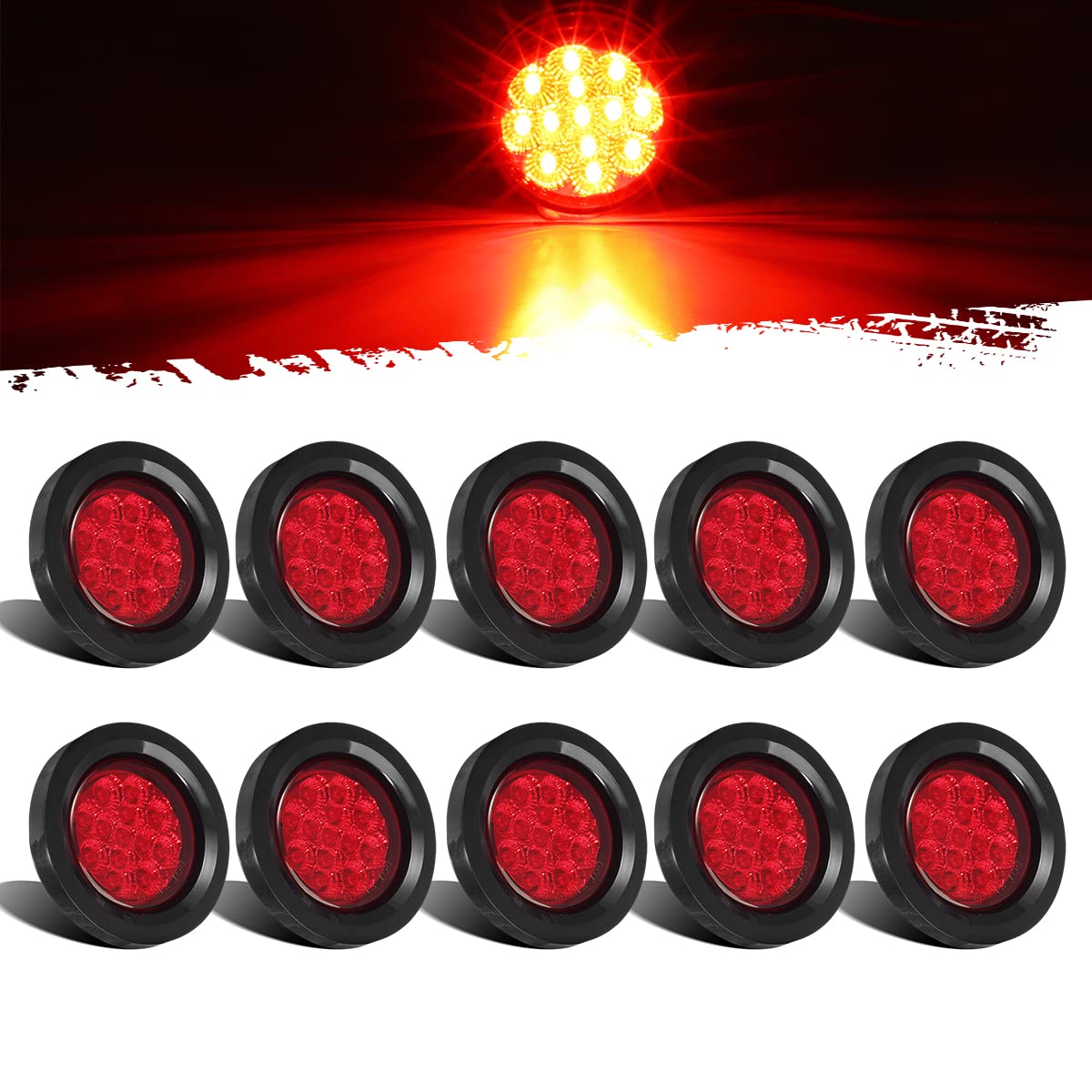 Partsam 2-5 inch round red 13-LED side marker light for trailers improves visibility.