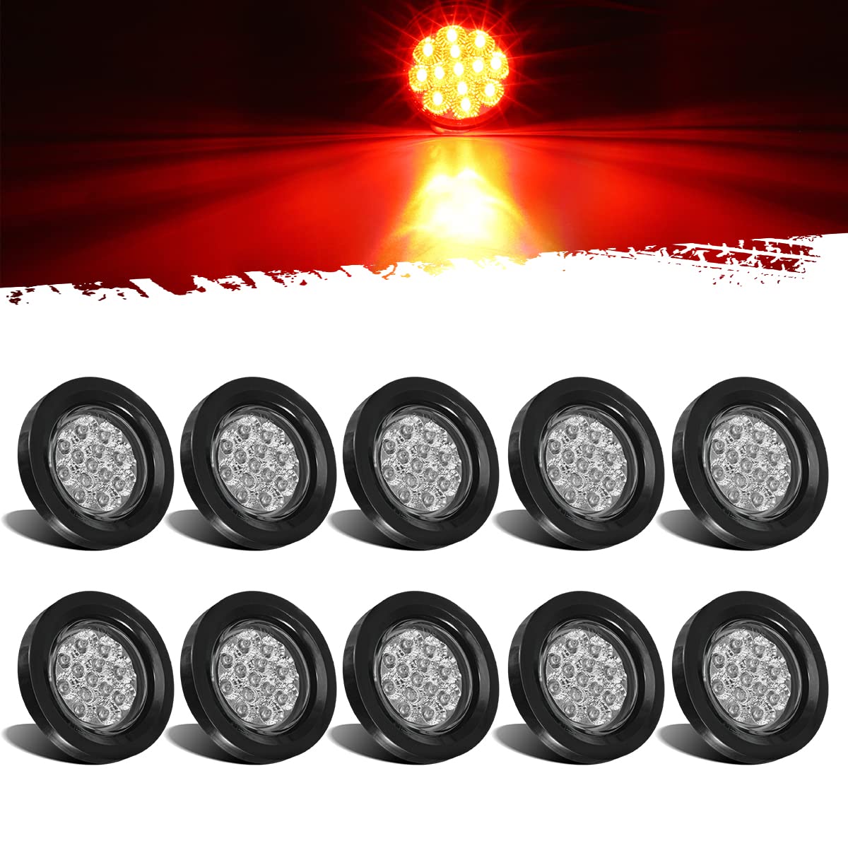 Partsam 2.5 inch round red LED marker light with clear lens for high visibility