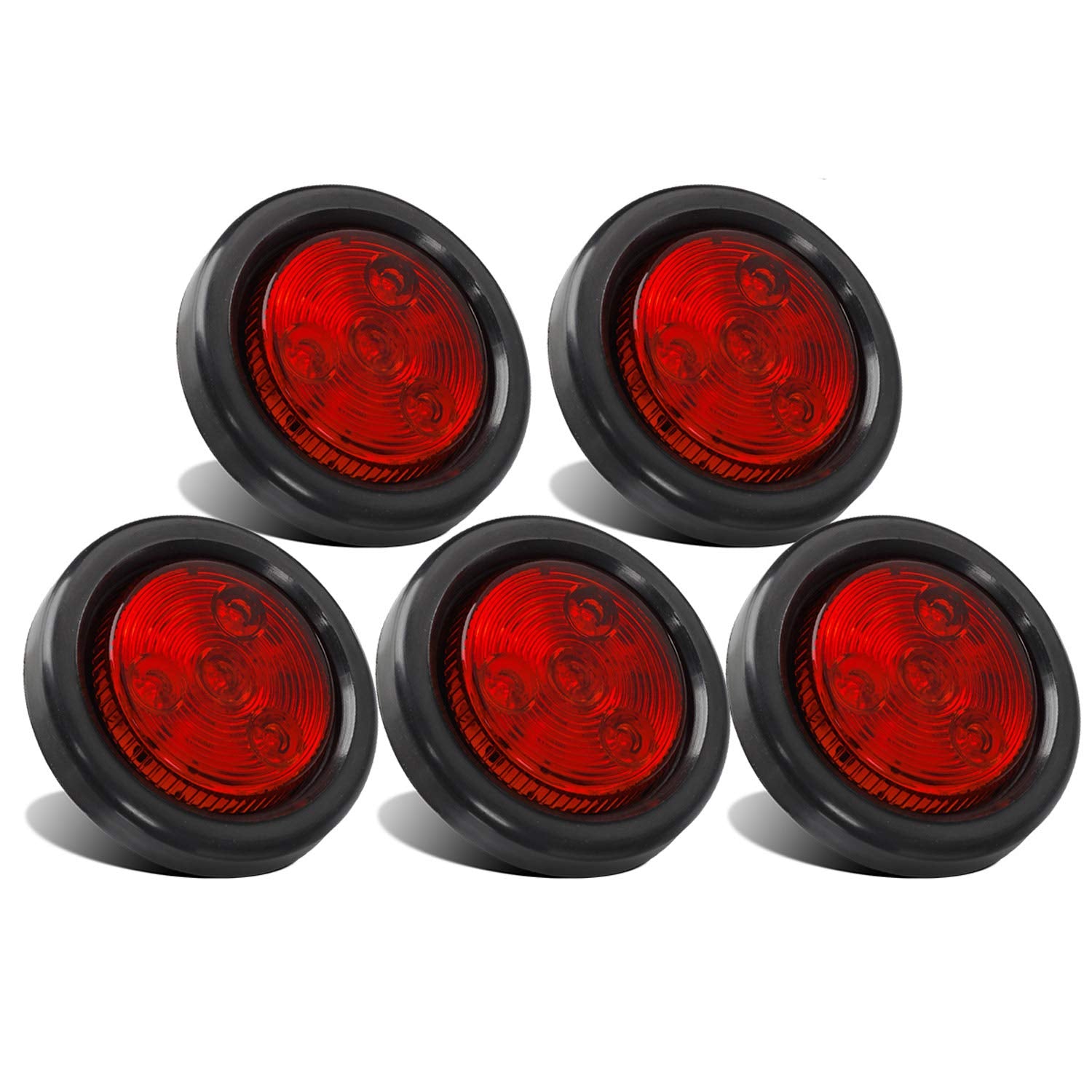 Partsam 2-inch red LED round marker light with grommet for simple trailer installation.