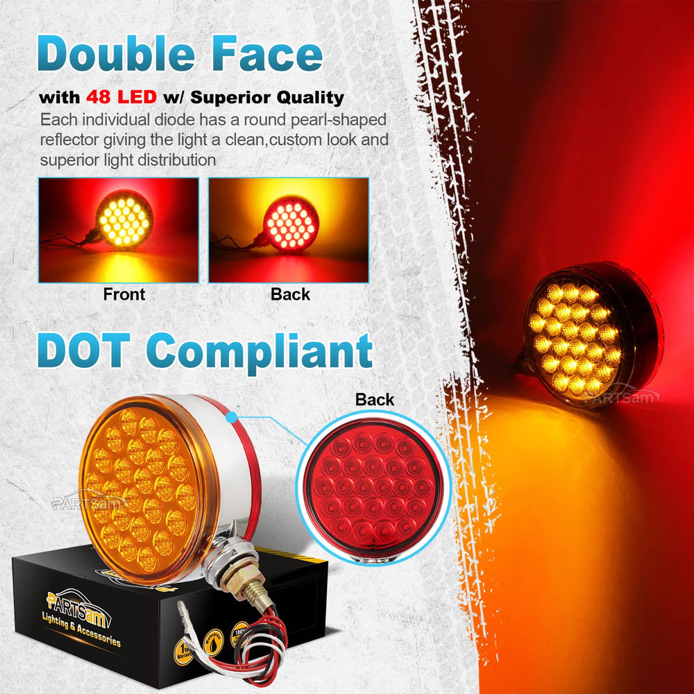 Partsam 2pc 4-inch round double-faced pedestal light side view with amber and red signals
