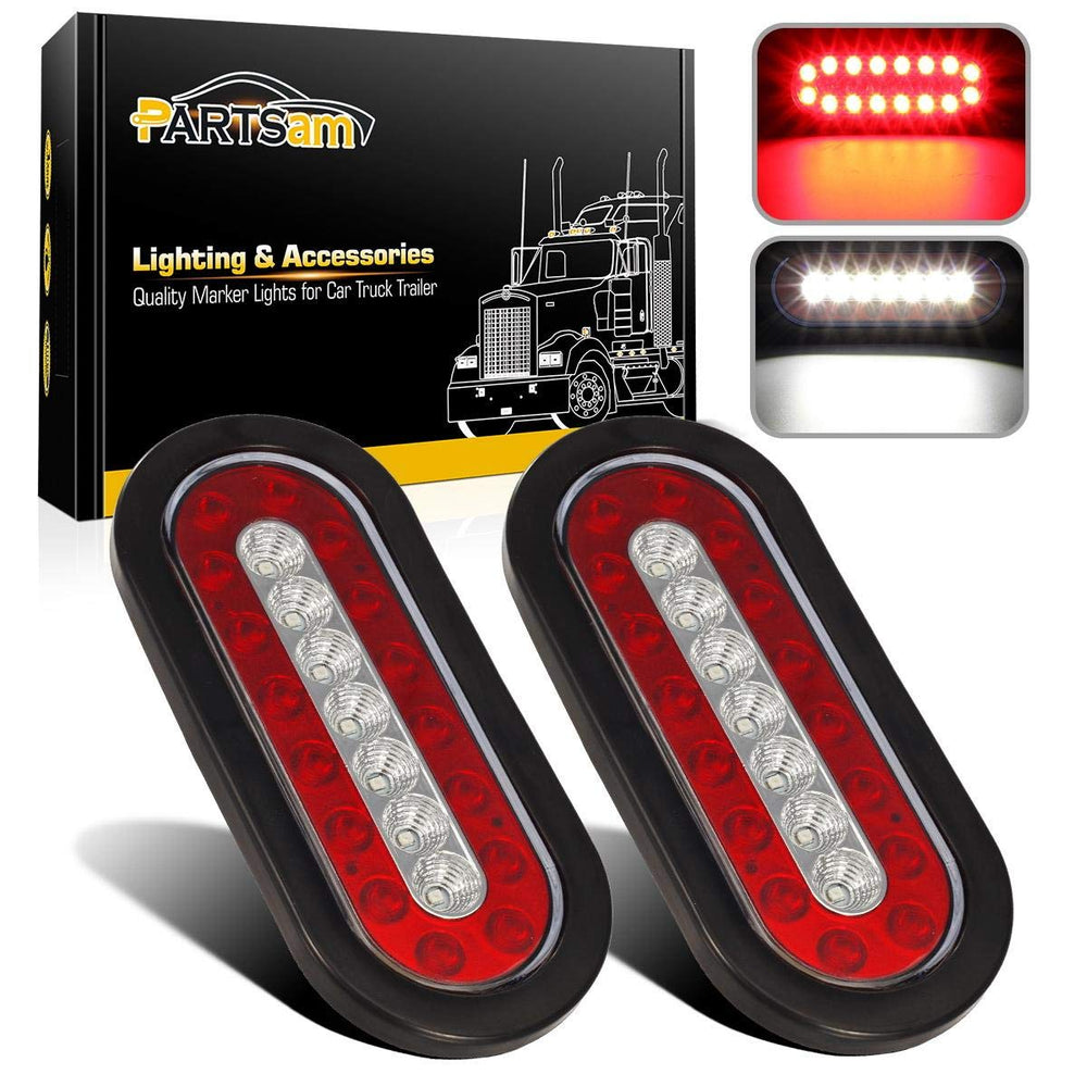 Partsam 2Pcs 6.3in oval trailer tail light red for braking and visibility.