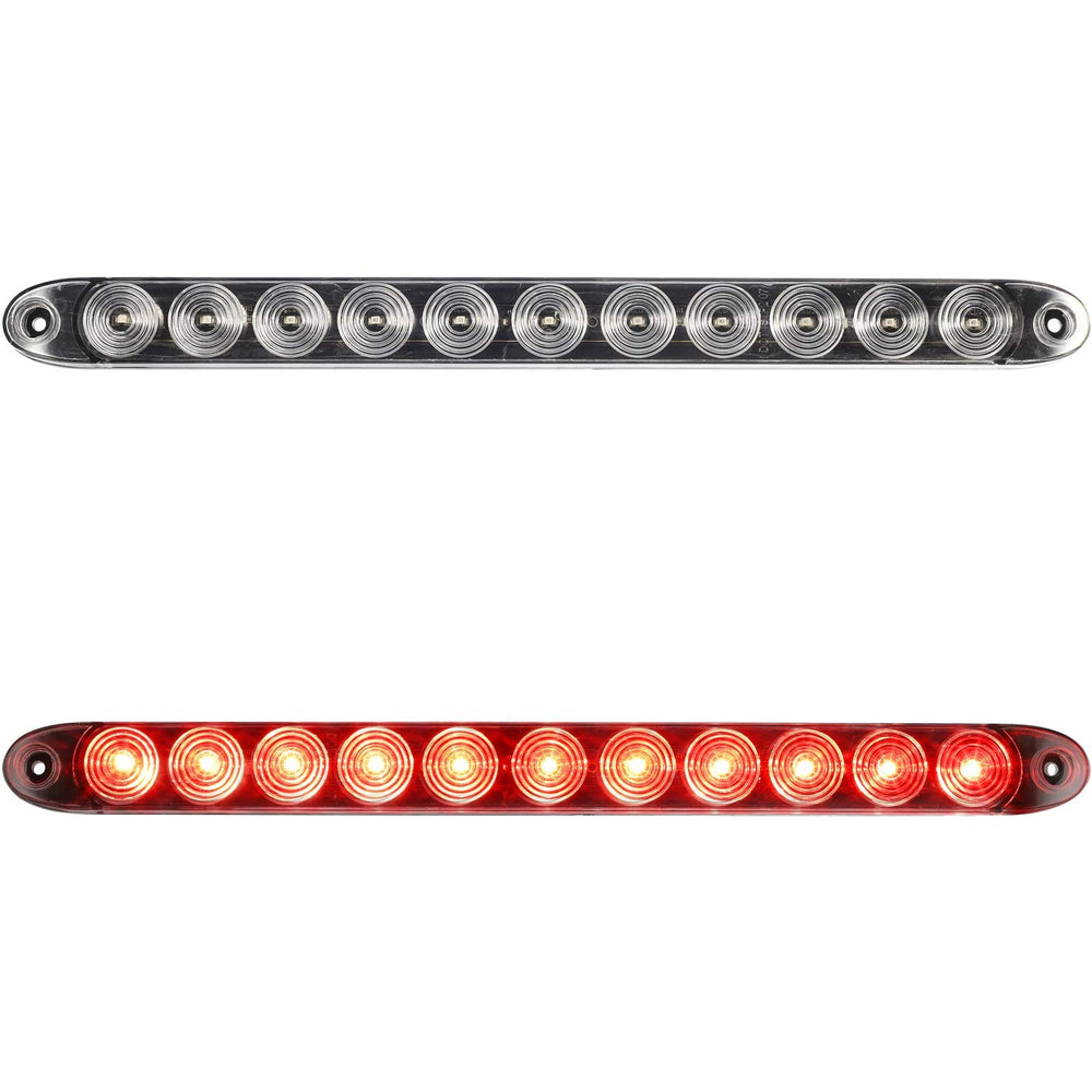 Partsam 2pcs 15-inch clear lens red LED light bar for enhanced stop and turn signaling.