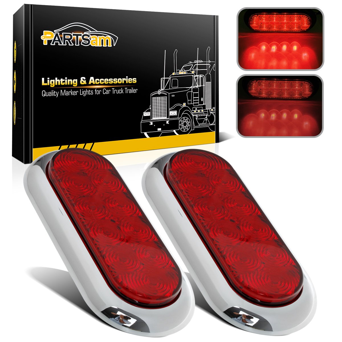 Partsam 2Pcs red LED oval trailer lights for enhanced visibility