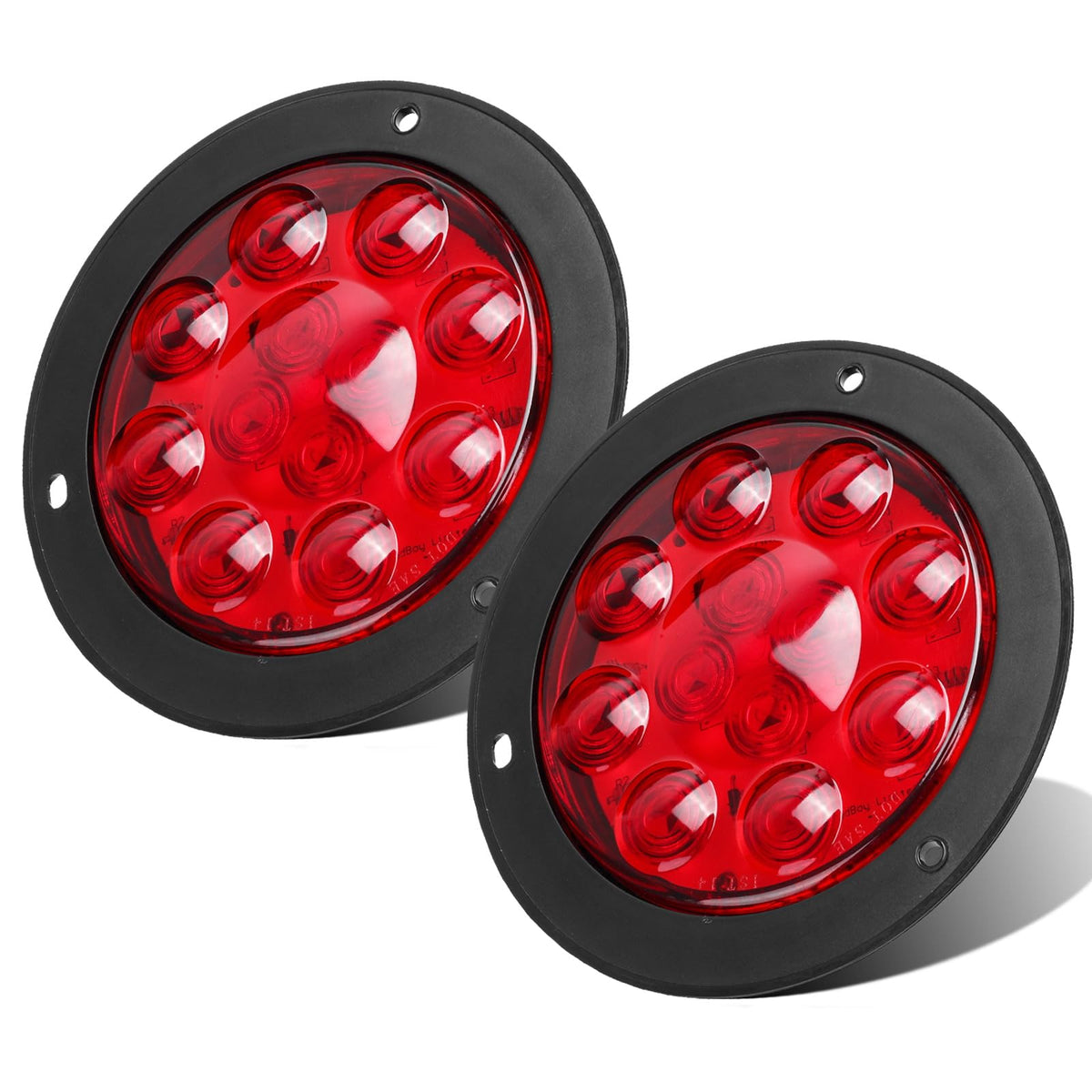 Partsam 2Pcs 4-inch red stop light with flange mount improves trailer visibility in rain.