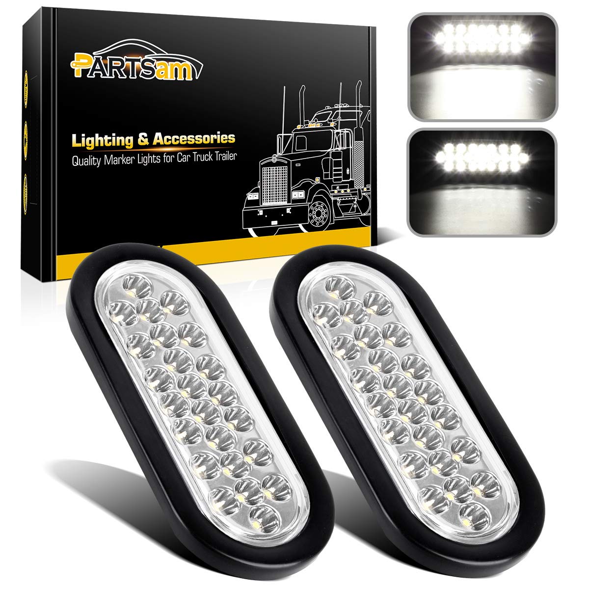 Partsam 2x oval LED backup lights with white lenses for trucks and trailers.
