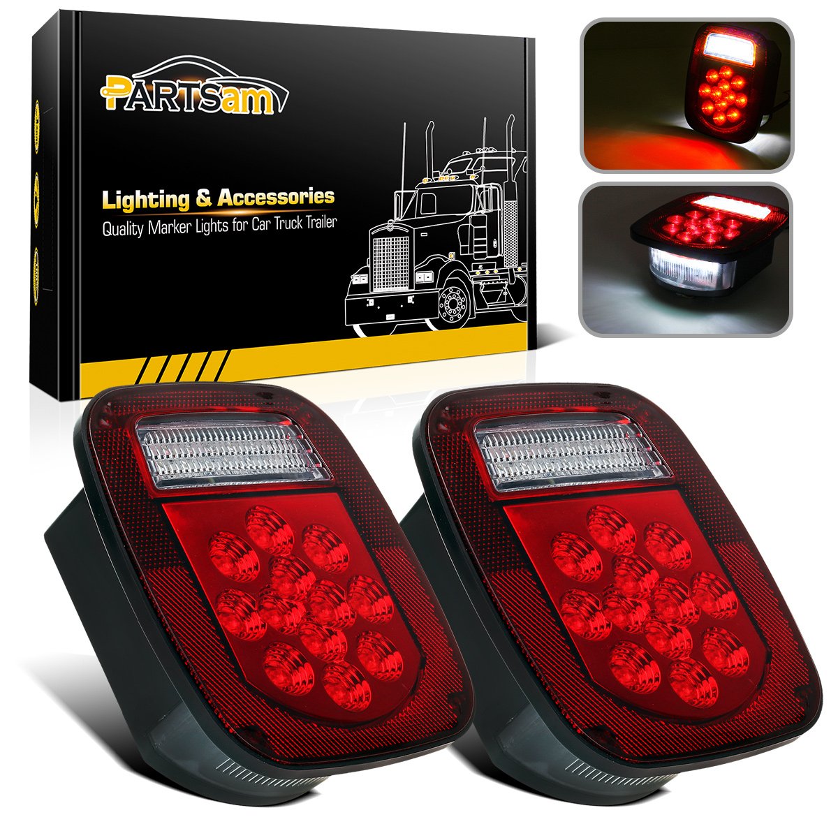 Partsam 2x red/white 39-LED stop light front view for bright braking