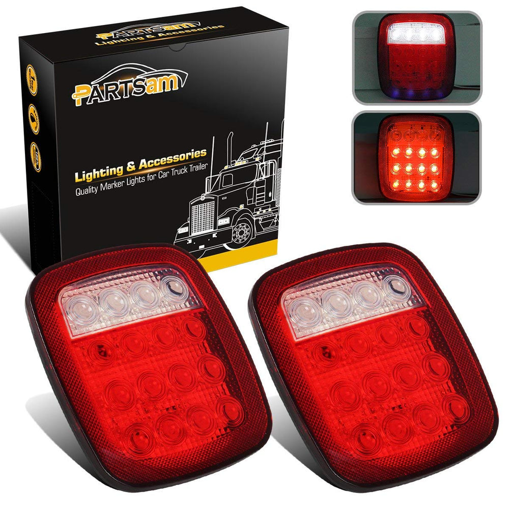 Partsam 2x LED stop-tail-turn light showing red signals for Jeep and trailer use