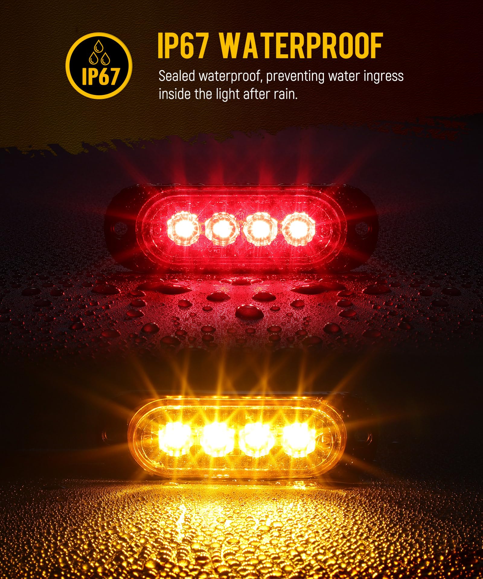 Partsam 3.4-inch amber LED marker light, side view, weather-resistant lighting solution