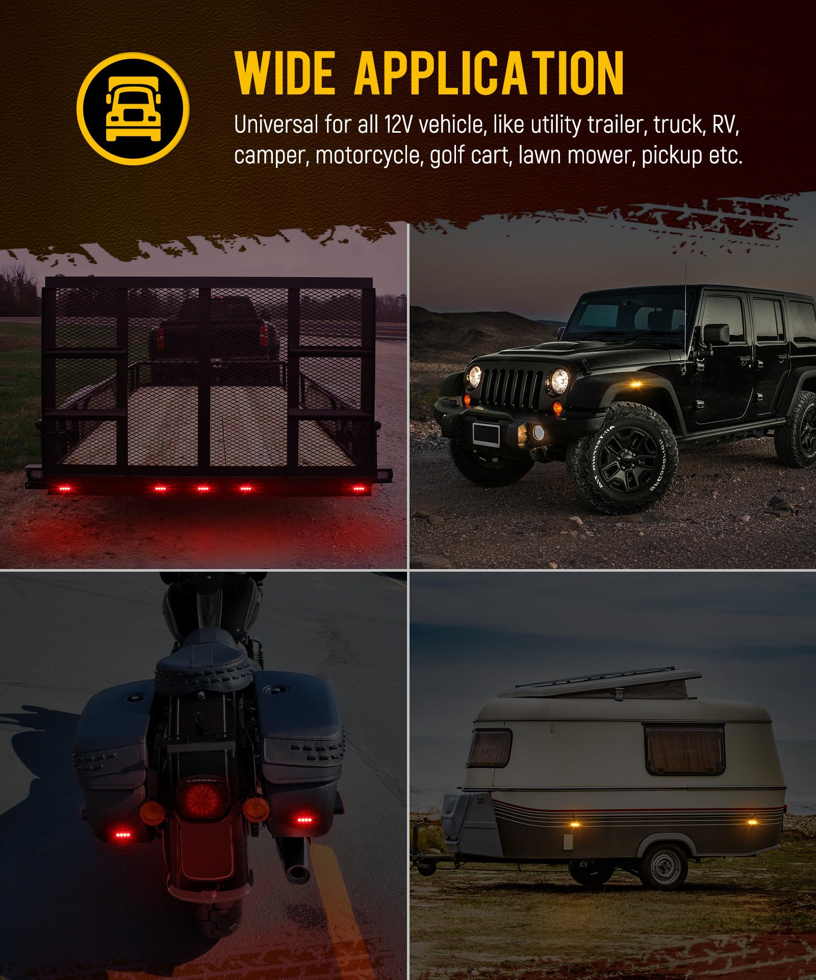 Partsam 3.4-inch red amber LED marker lights IP67 waterproof set for trailers