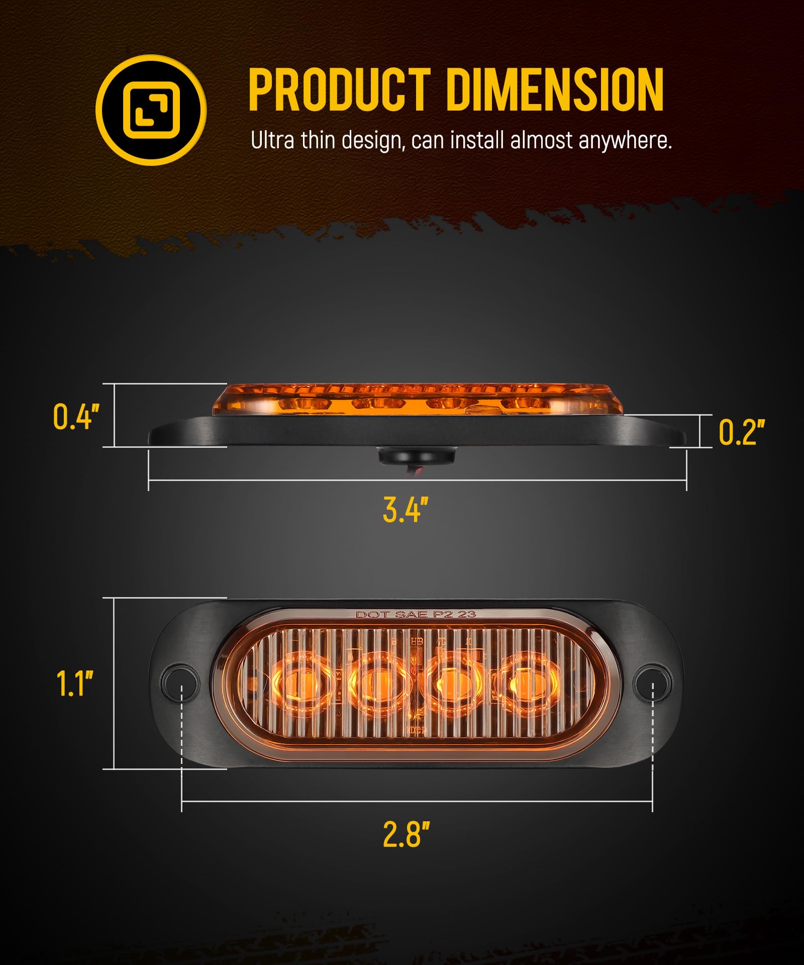 Partsam 3.4-inch red LED marker light in aluminum housing, heat dissipation emphasis